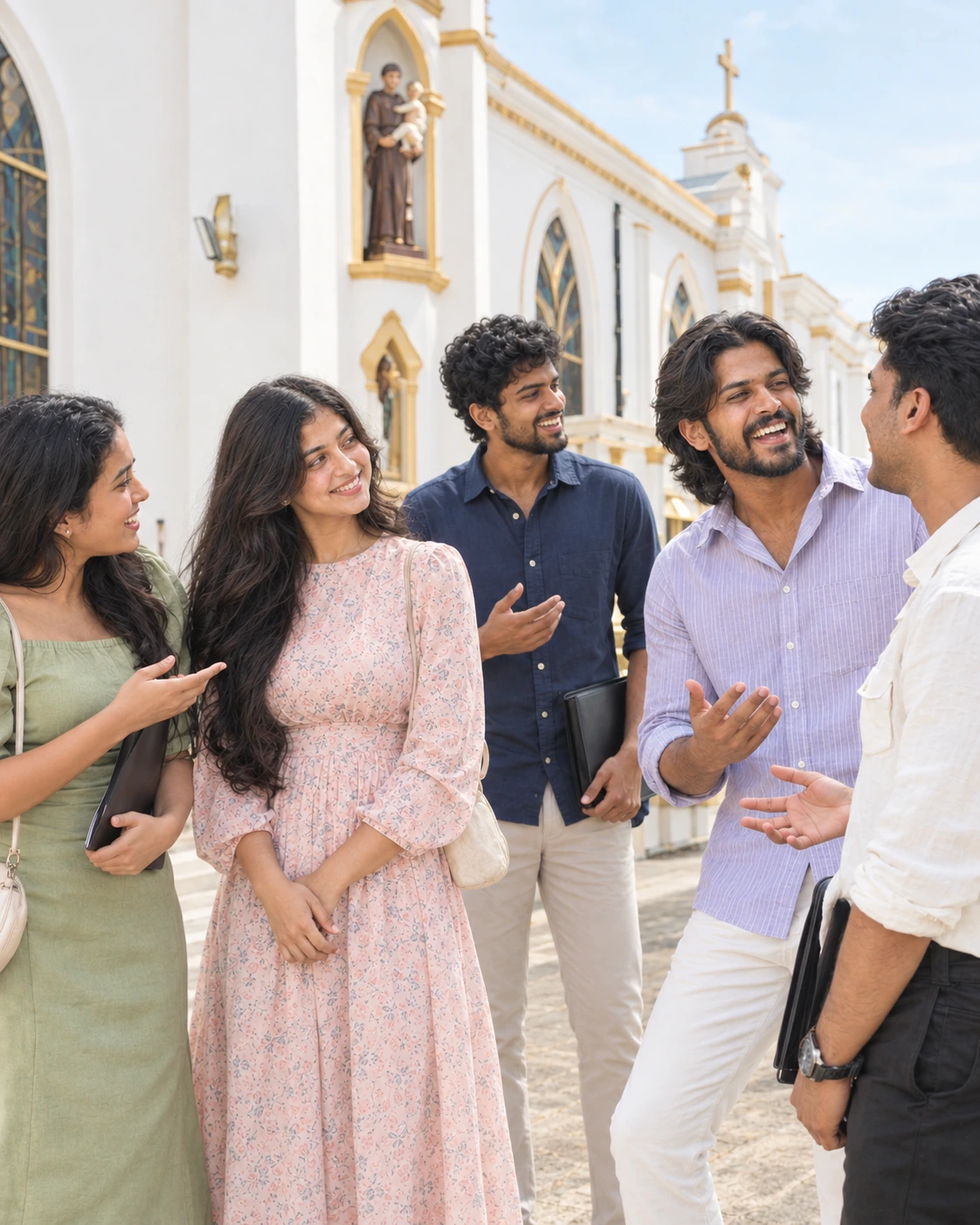 Shenaya and Dinusha with friends outside the church